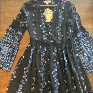 B.O.G. Collective Sheer Long Sleeve Maxi Dress XS Royal Blue Black Floral